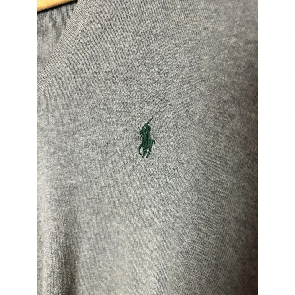 Polo Ralph‎ Lauren V Neck Sweater Men's Size XL Gray Pima Cotton Green Pony EUC